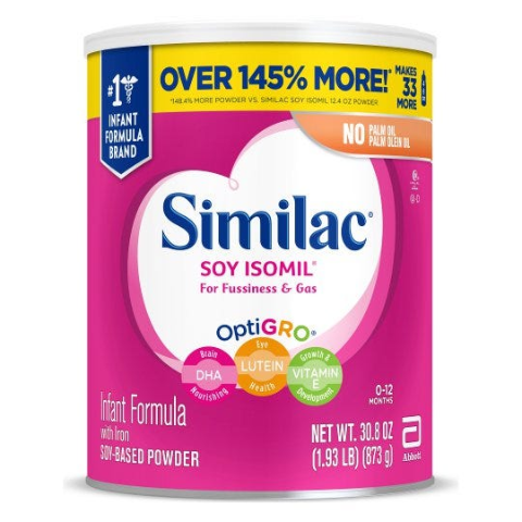 Similac® Soy Isomil® Infant Formula, Soy-Based, Easy-to-Digest, for Lactose Intolerance, Baby Formula, Powder, 30.8 oz (Case of 4)