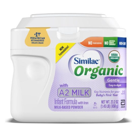 Similac® Organic with A2 Milk* Infant Formula, Certified USDA Organic, Easy to Digest, Non-GMO,† Baby Formula, Powder, 1.45 lb (Case of 4)