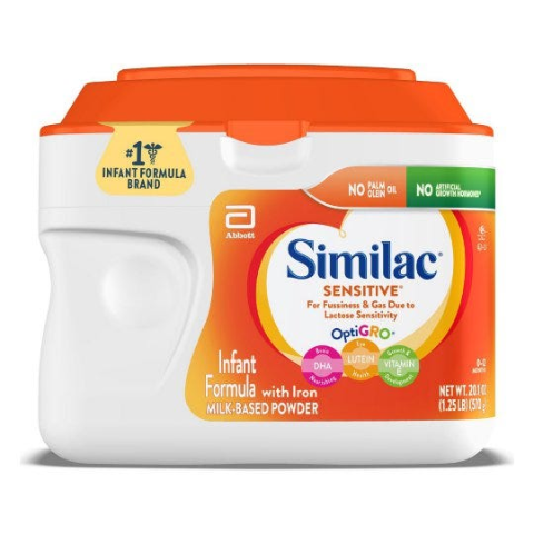 Similac Sensitive®* Infant Formula, for Fussiness & Gas Due to Lactose Sensitivity, Baby Formula, Powder, 20.1 oz